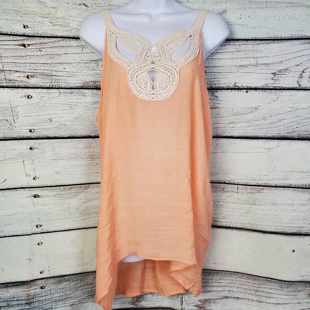 EcoVibe Apparel Women’s Large Peach Sleeveless Tank Top Crochet Detail
